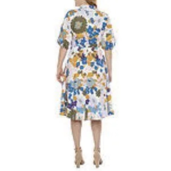 Floral Midi Dress in Blue and Orange - Picture 2 of 8